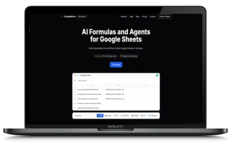 SimpleMetrics website displayed on a Macbook