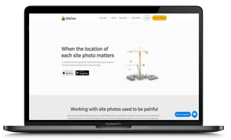 SiteCam website displayed on a Macbook
