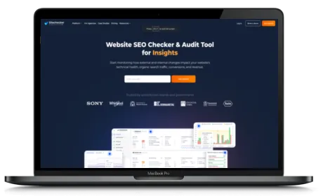 Sitechecker website displayed on a Macbook