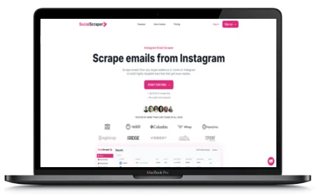 SocialScraper website displayed on a Macbook