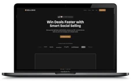 SocialSense website displayed on a Macbook