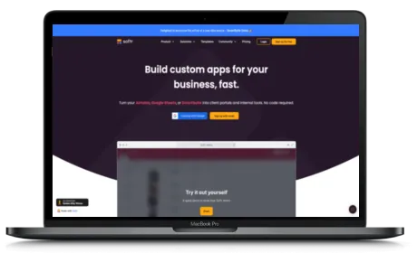 Softr website displayed on a Macbook