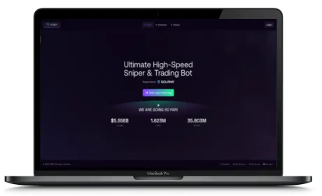 Sol Trading Bot website displayed on a Macbook