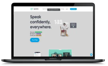 Speeko website displayed on a Macbook