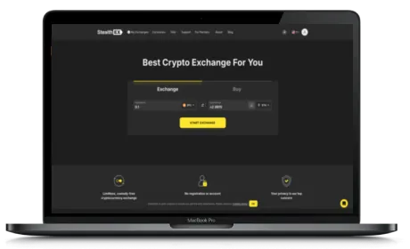 StealthEX website displayed on a Macbook