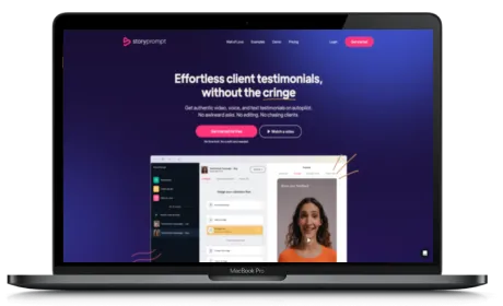 StoryPrompt website displayed on a Macbook