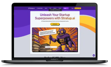Stratup website displayed on a Macbook