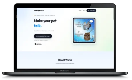 TalkingPets.Ai website displayed on a Macbook