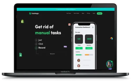 TaskMagic website displayed on a Macbook