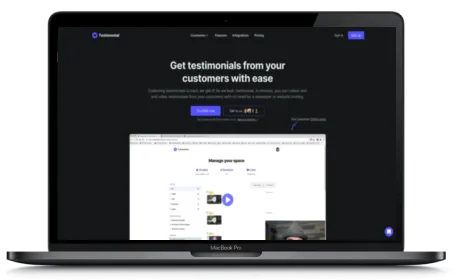Testimonial.to website displayed on a Macbook