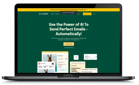 tinyEmail website displayed on a Macbook
