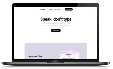 Typeless website displayed on a Macbook