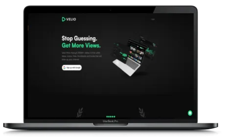 Velio website displayed on a Macbook