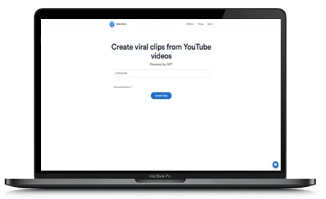 Video Shorts AI website displayed on a Macbook
