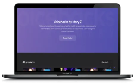 Voicehacks website displayed on a Macbook
