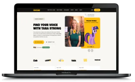 Voicelings website displayed on a Macbook