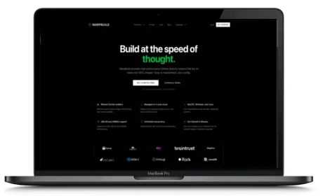 Warpbuild website displayed on a Macbook