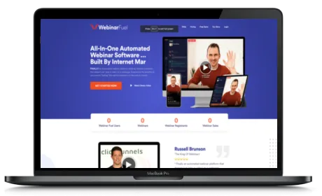 WebinarFuel website displayed on a Macbook