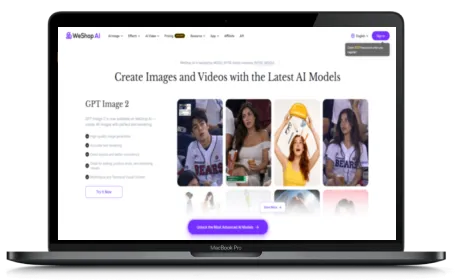 WeShop AI website displayed on a Macbook