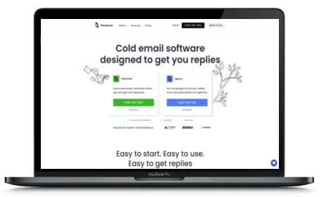 Woodpecker.co website displayed on a Macbook