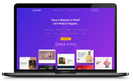 WP Astra website displayed on a Macbook