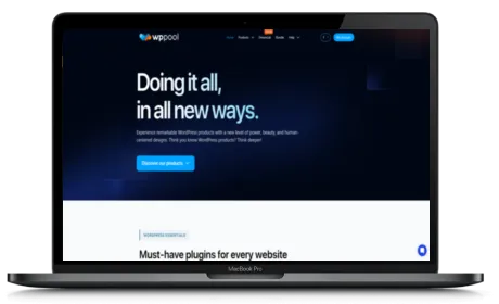 WPPOOL website displayed on a Macbook