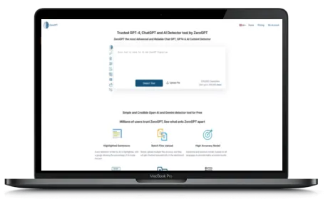 ZeroGPT website displayed on a Macbook