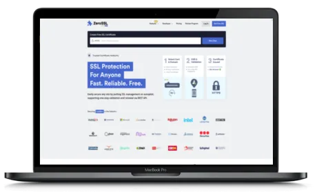 ZeroSSL website displayed on a Macbook