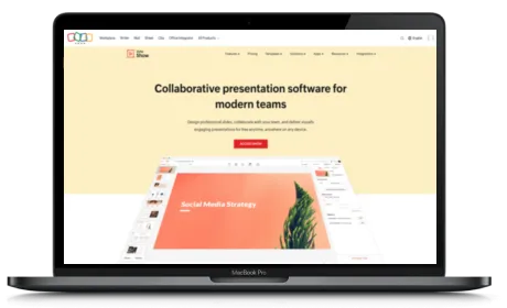 Zoho Show website displayed on a Macbook