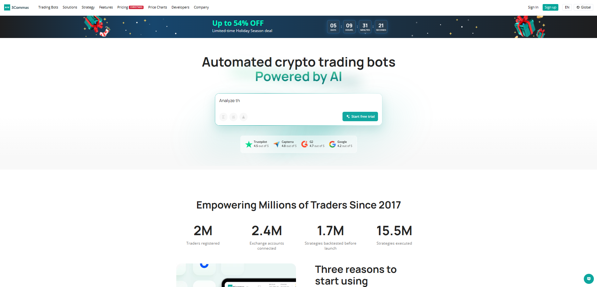 Screenshot of the 3Commas website