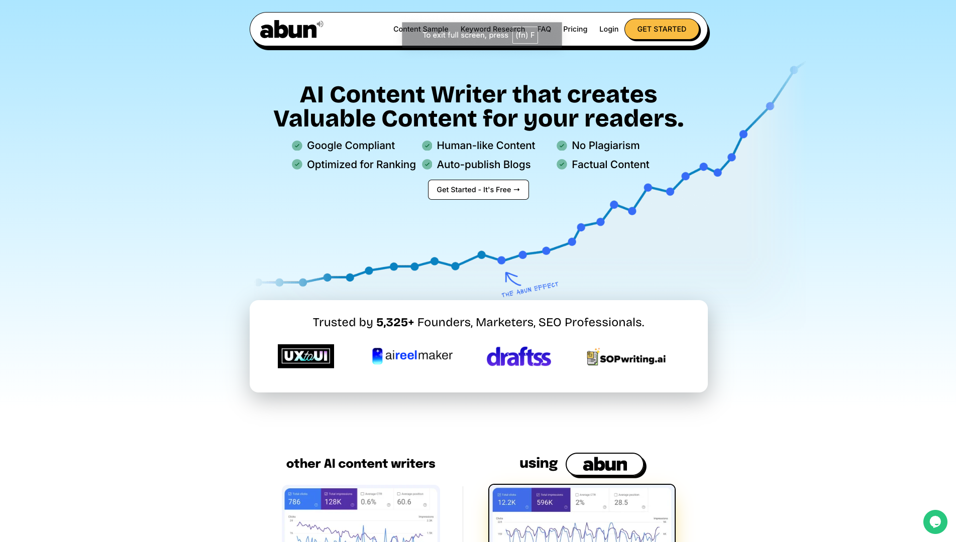 Screenshot of the Abun website