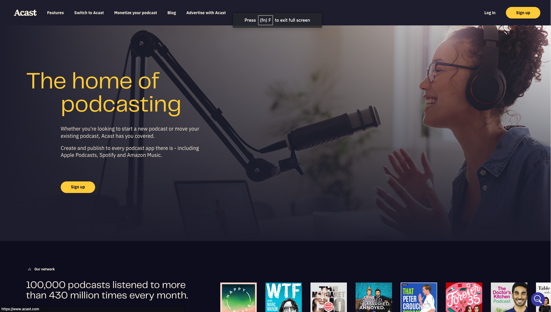 Screenshot of the Acast website