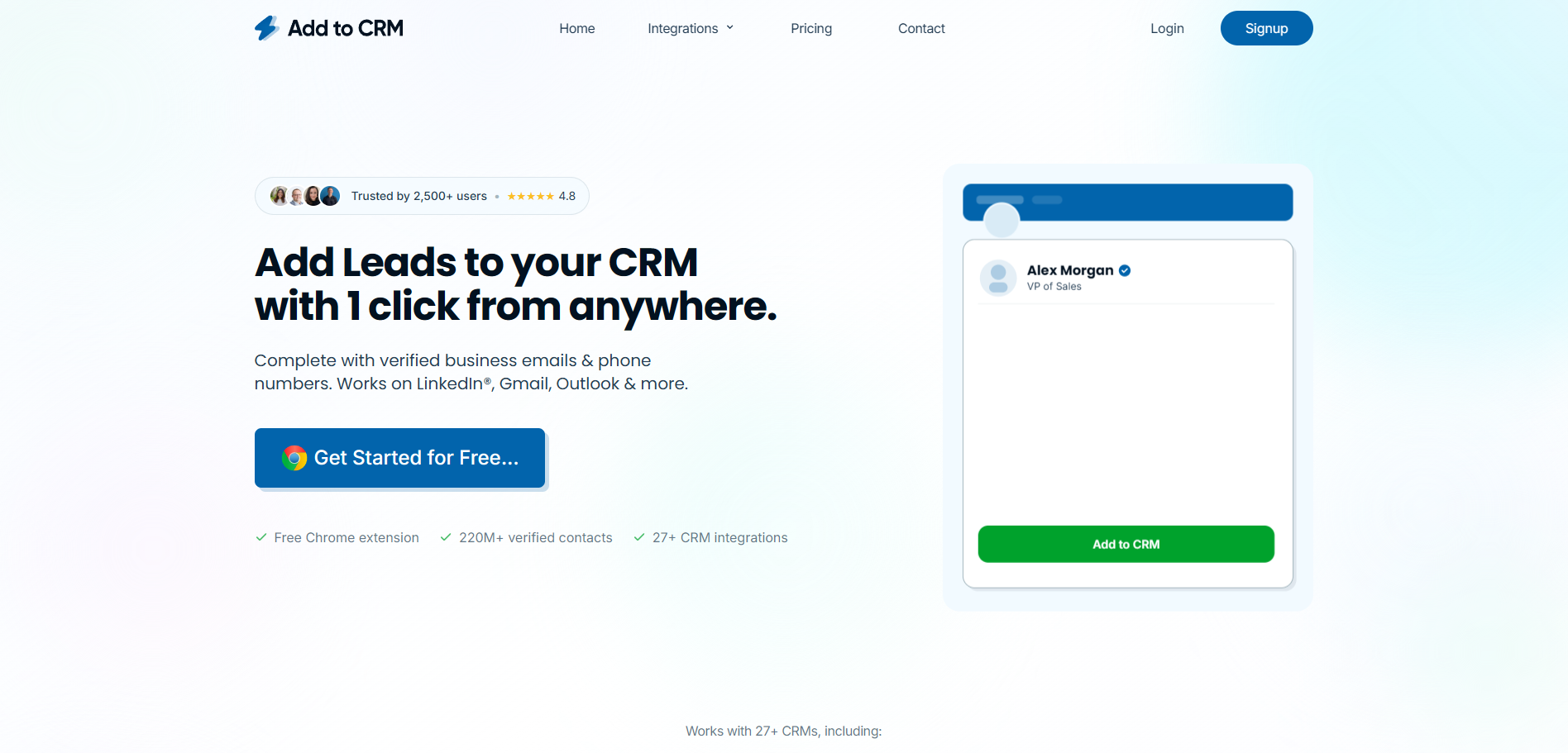 Screenshot of the Add to CRM website