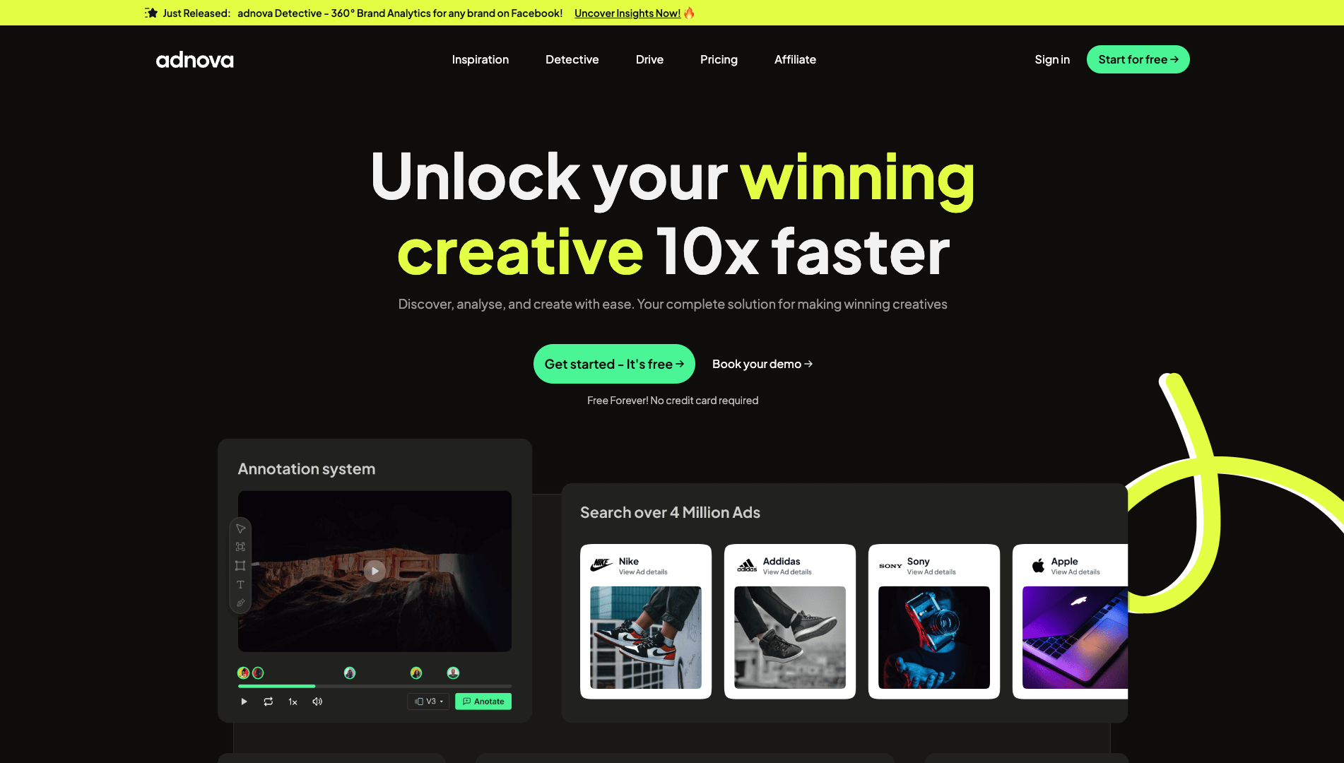 Screenshot of the Adnova website