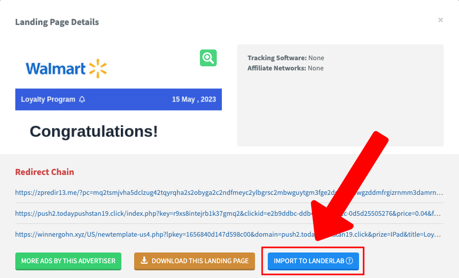 Push Landerlab Import Button