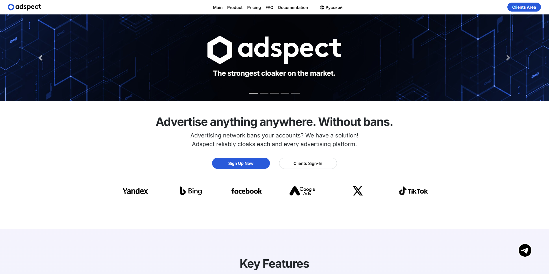 Screenshot of the Adspect website