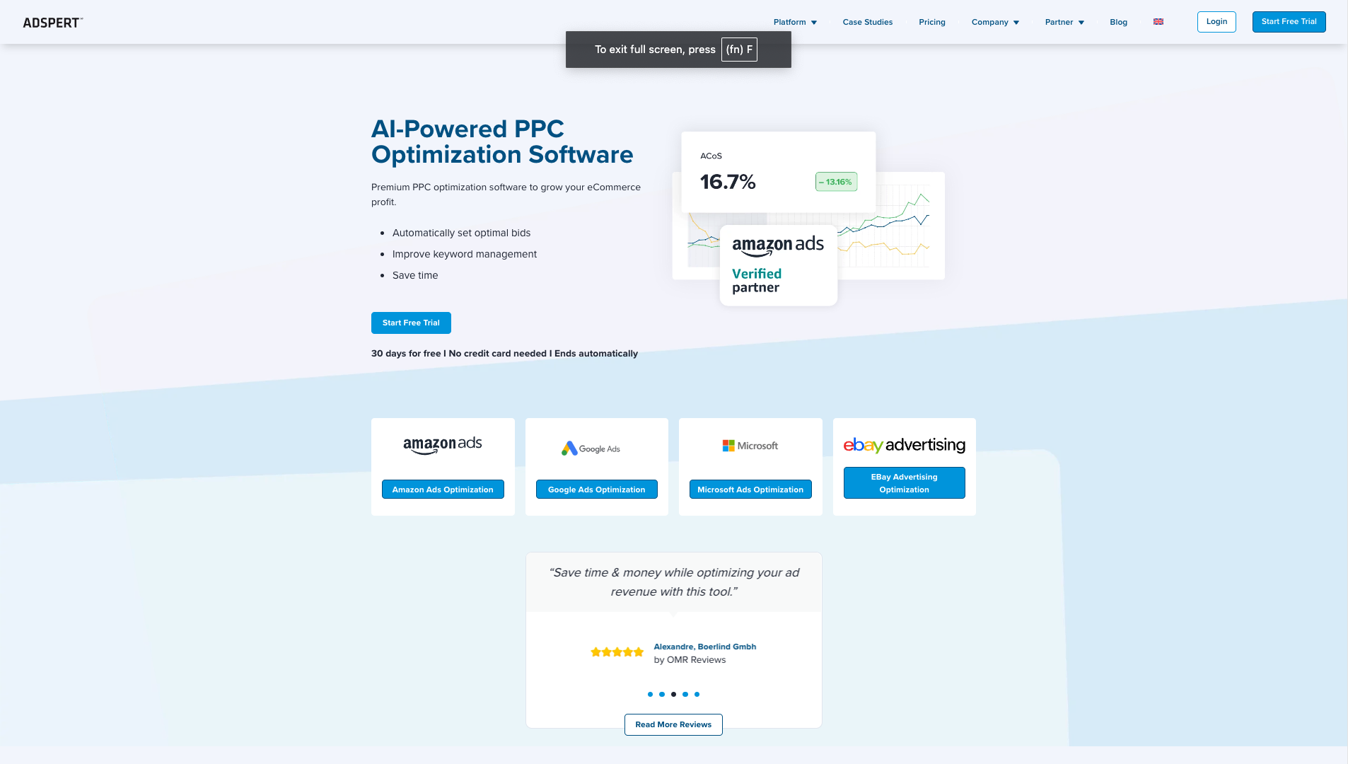 Screenshot of the Adspert website