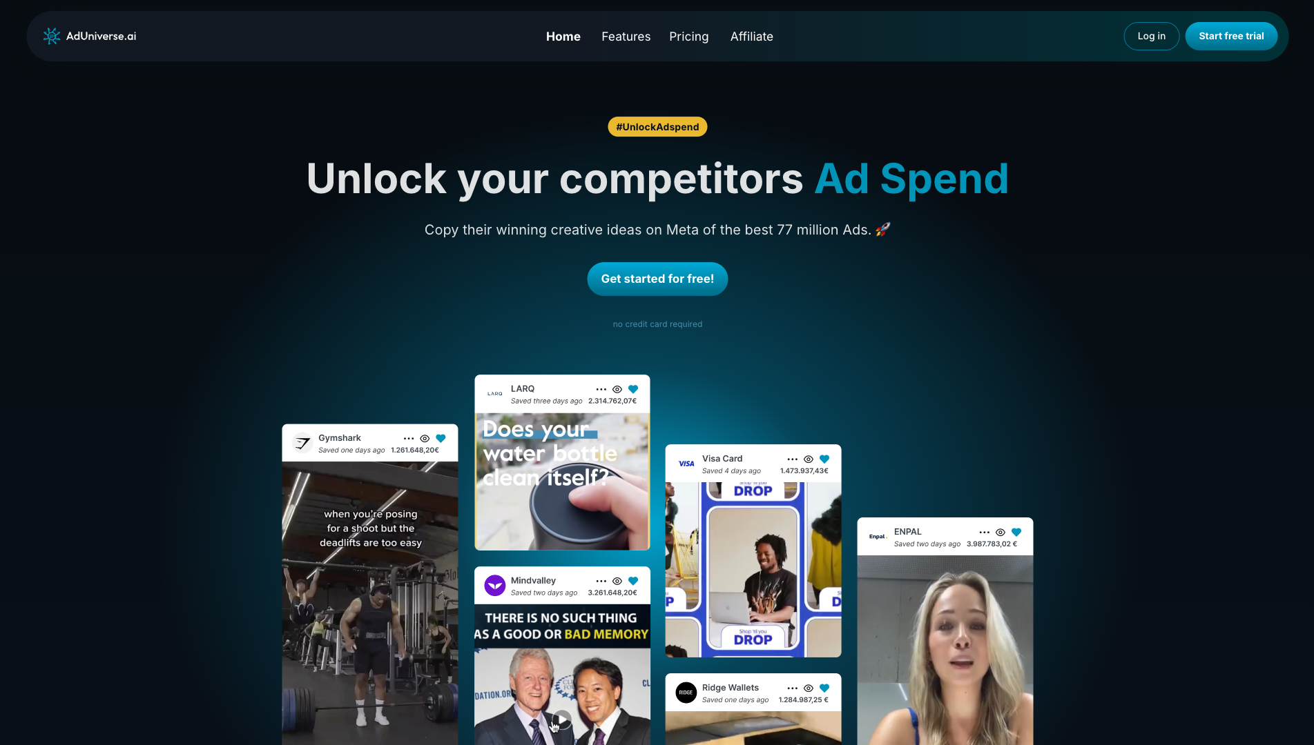 Screenshot of the AdUniverse website
