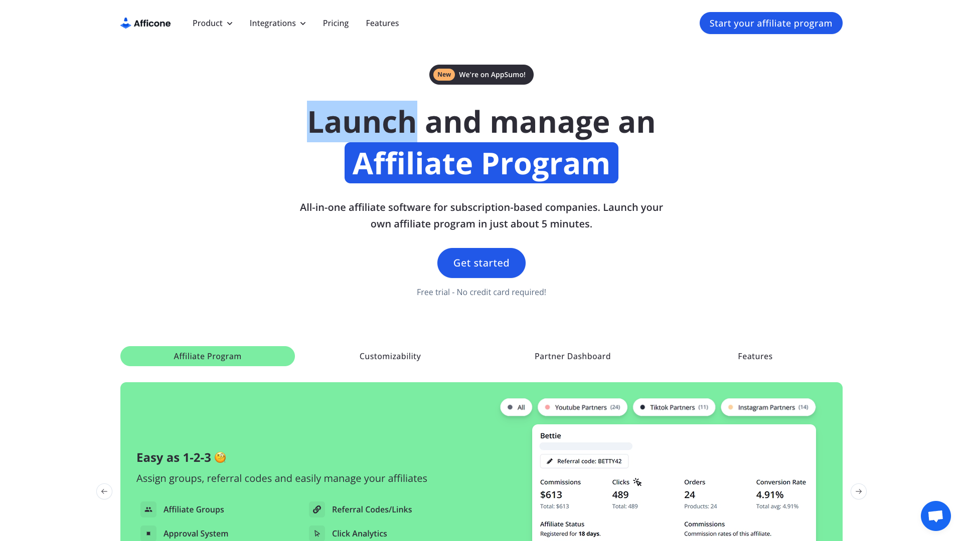 Screenshot of the Afficone website