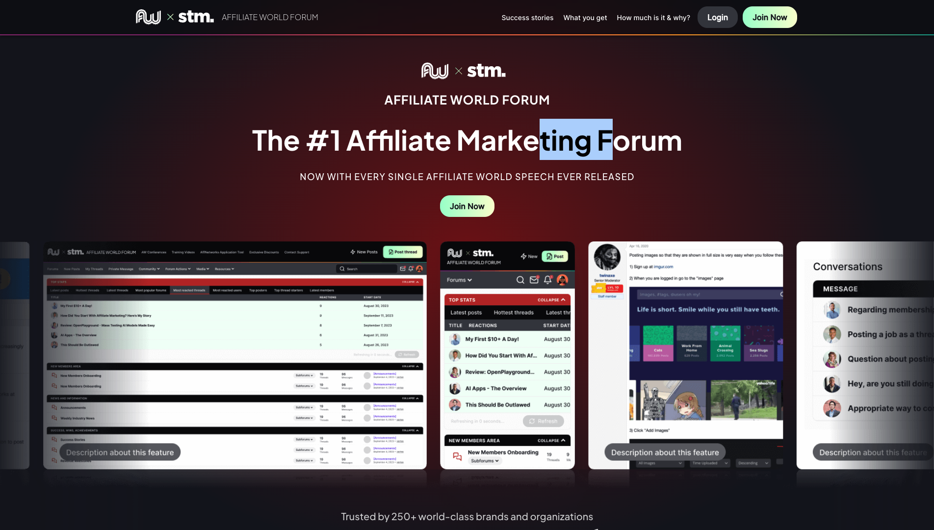 Screenshot of Affiliate World Forum Homepage