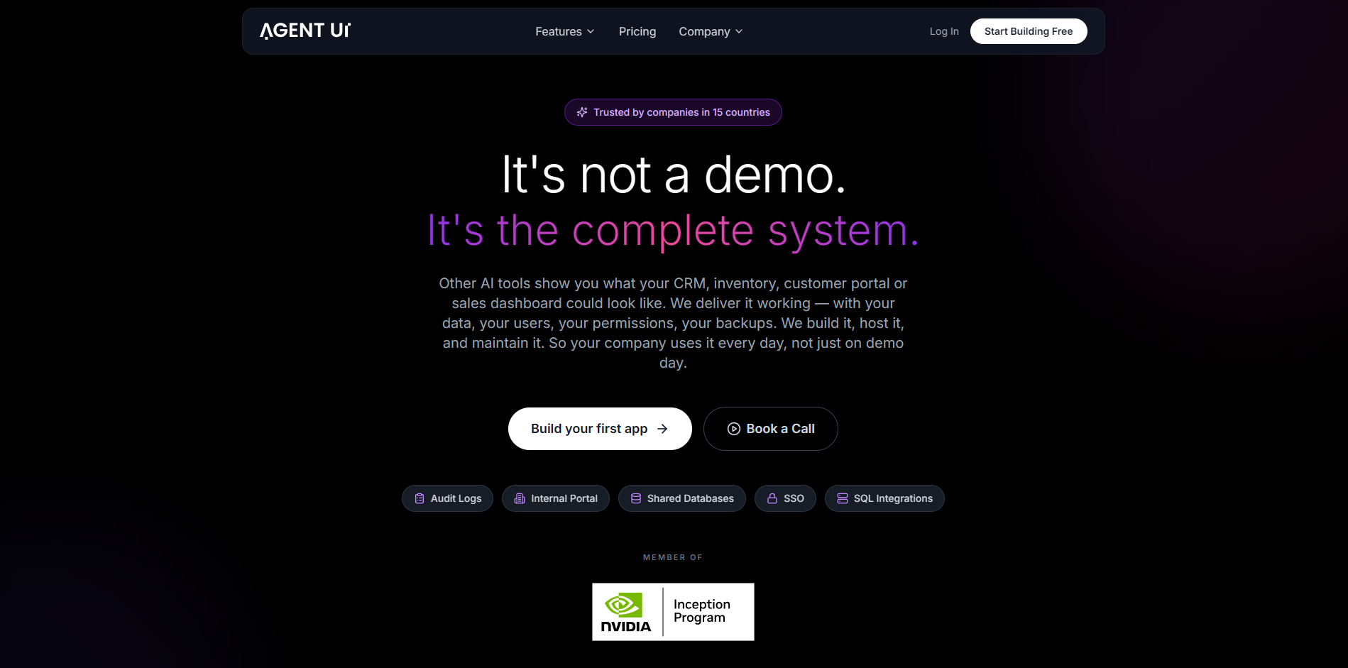 Screenshot of the Agent UI website