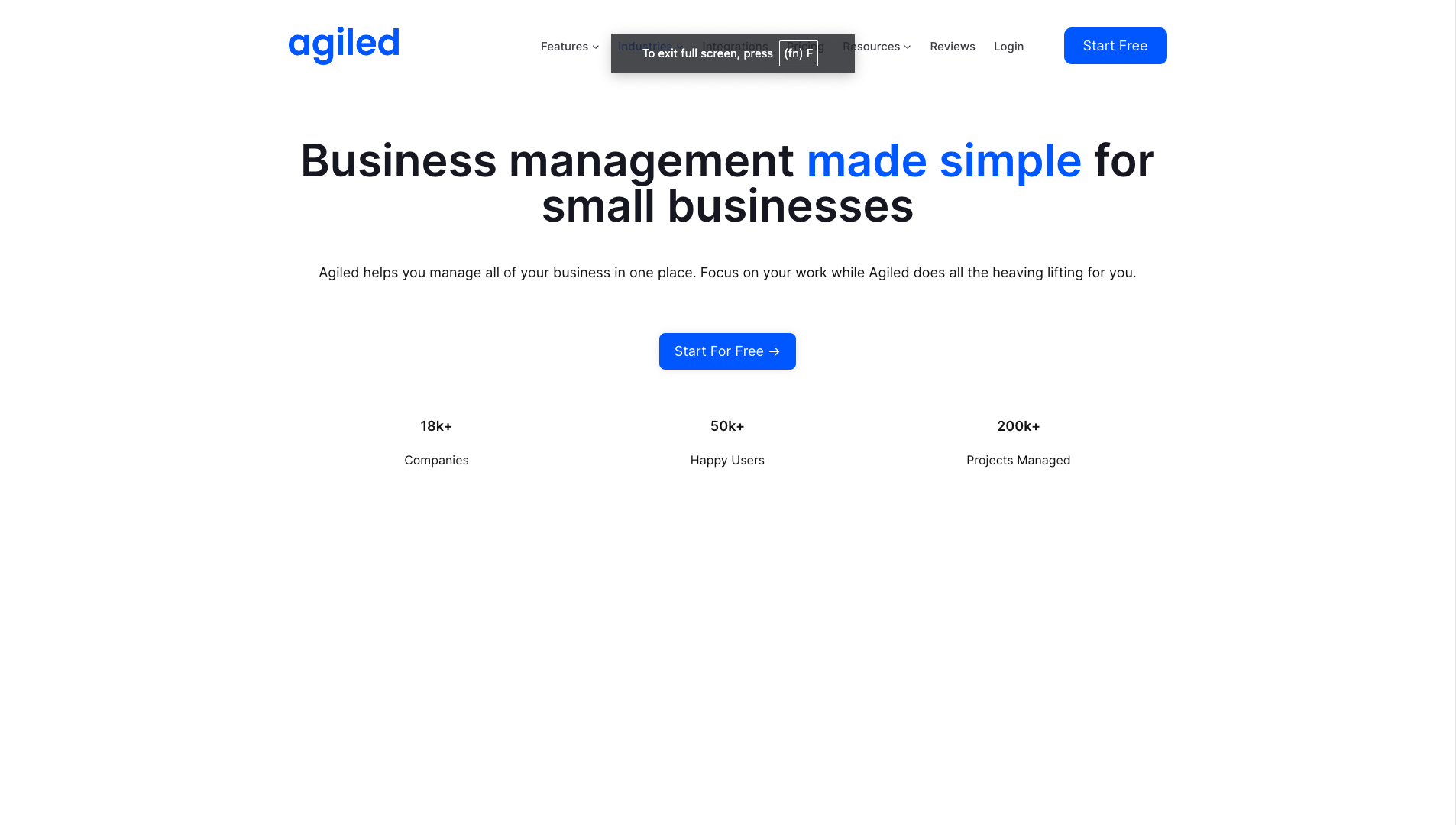 Screenshot of the Agiled website