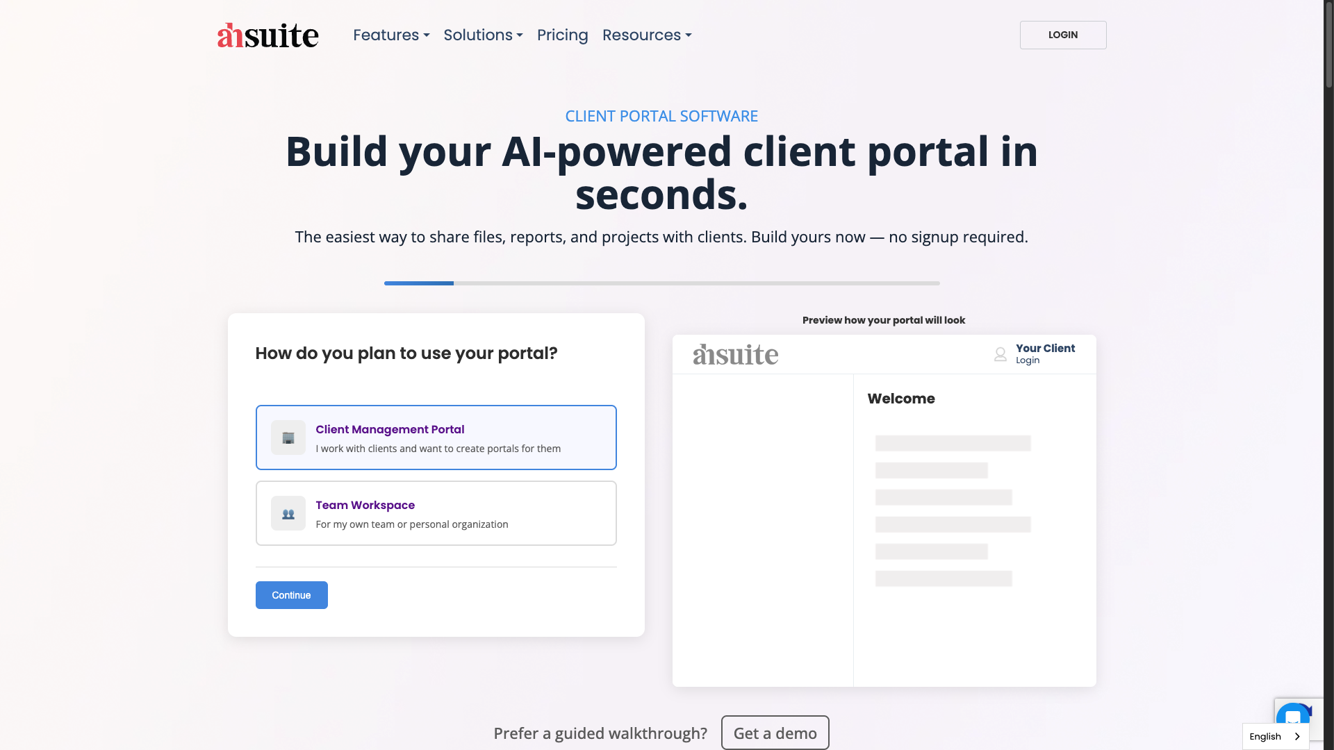 Screenshot of the Ahsuite website