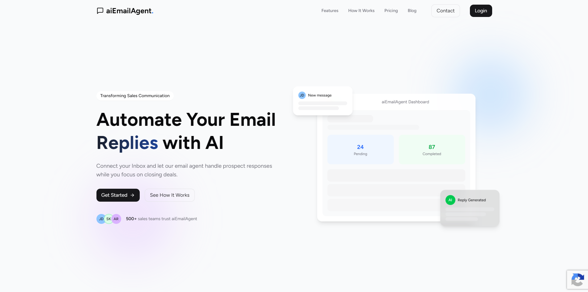 Screenshot of the aiEmailAgent website