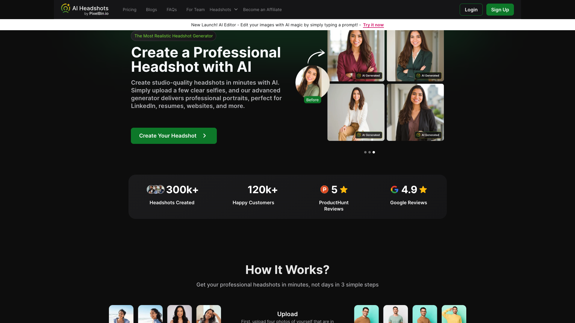 Screenshot of the aiheadshotgenerator.media website