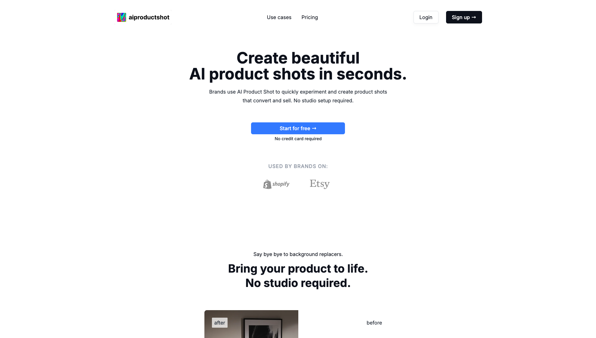 Screenshot of AI Product Shot Homepage