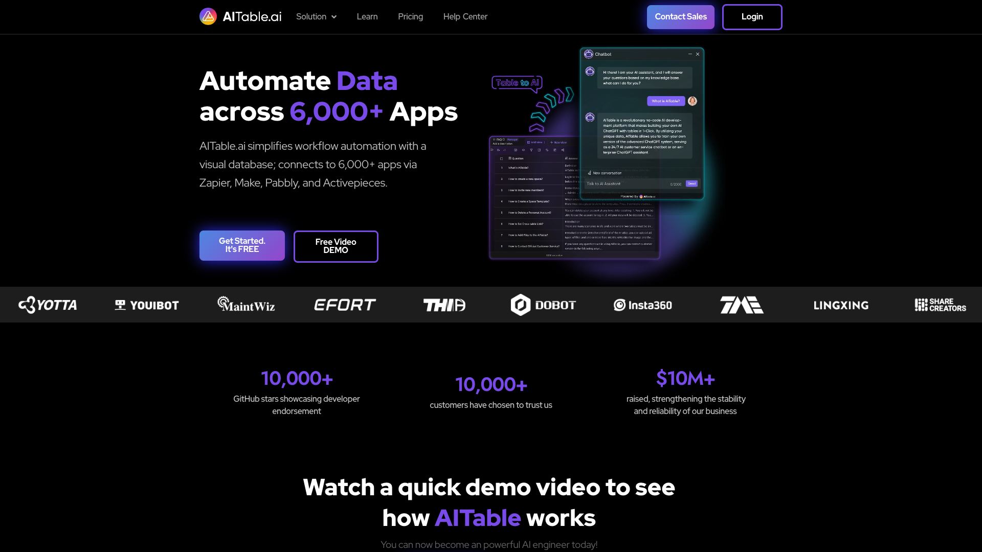Screenshot of the AITable website