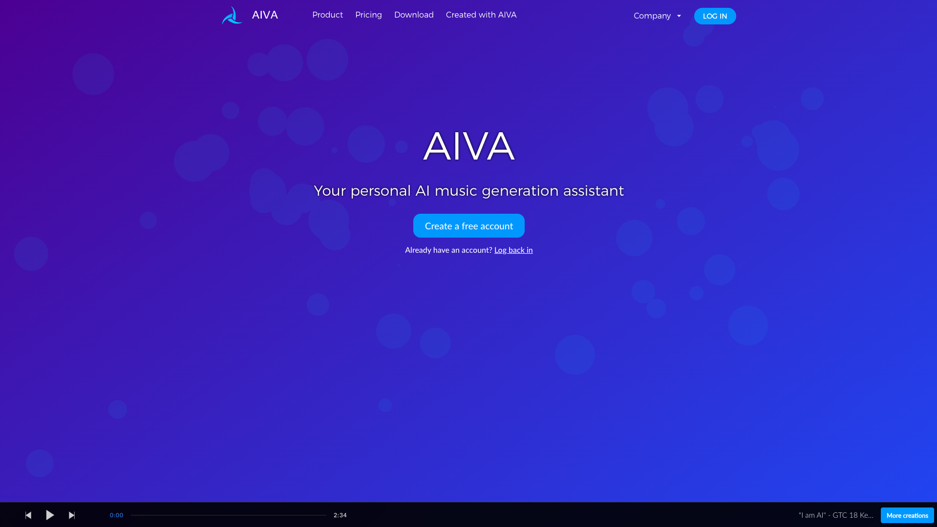 Screenshot of Aiva Homepage