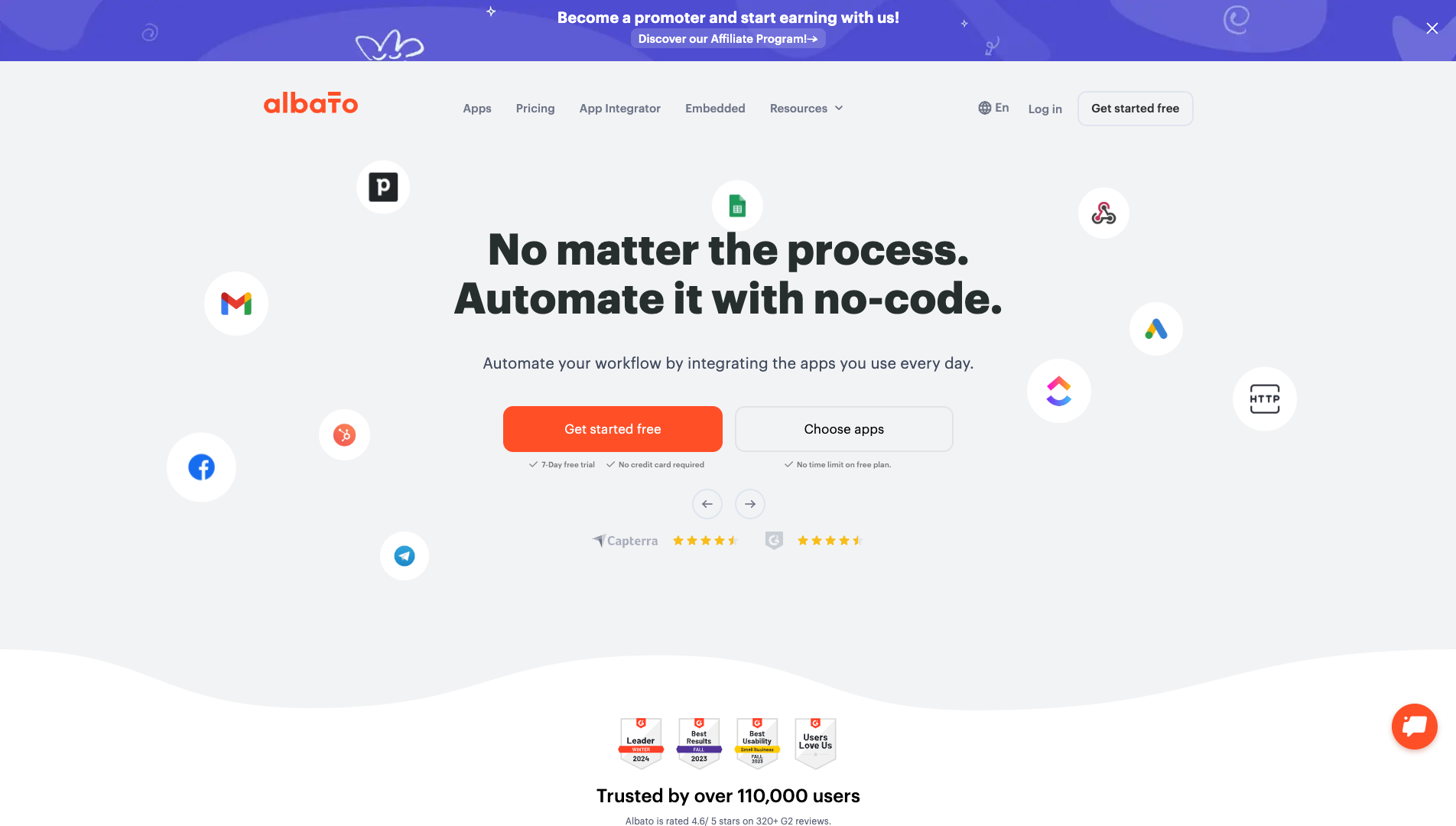 Screenshot of the Albato website