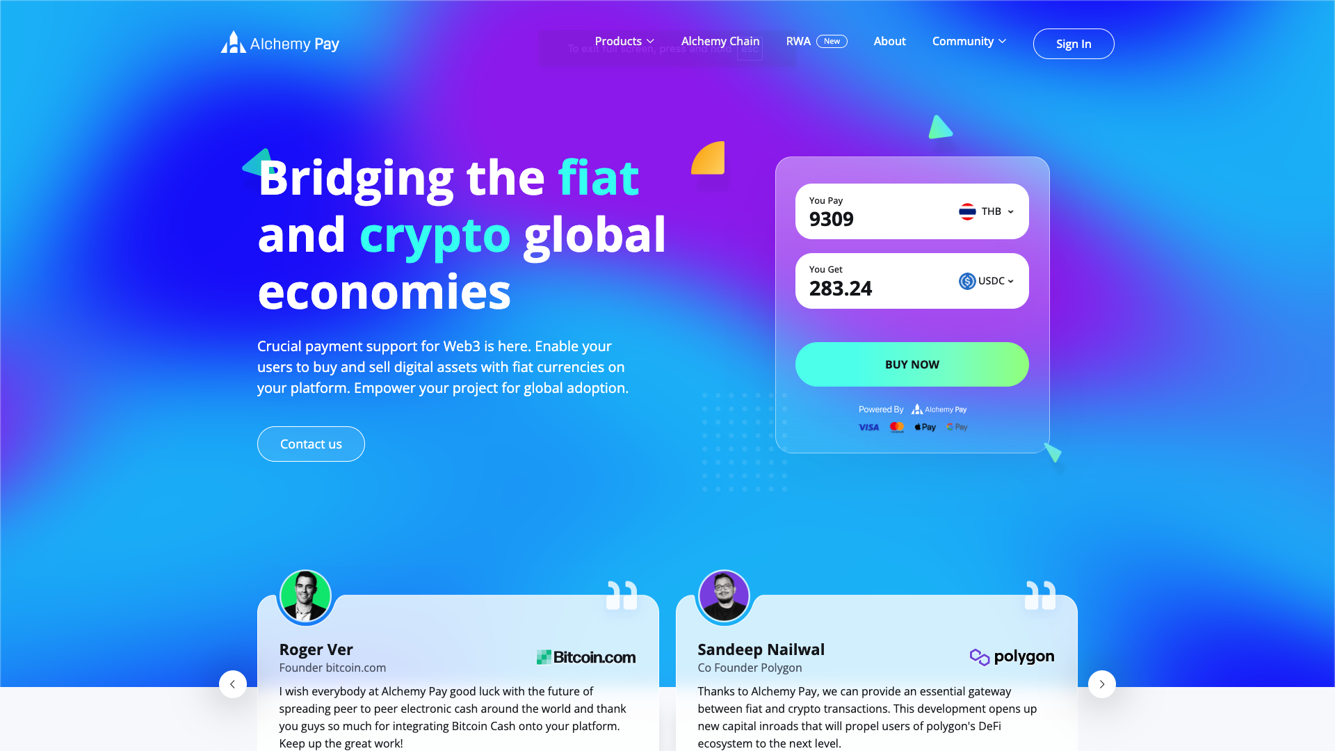 Screenshot of the Alchemy Pay website